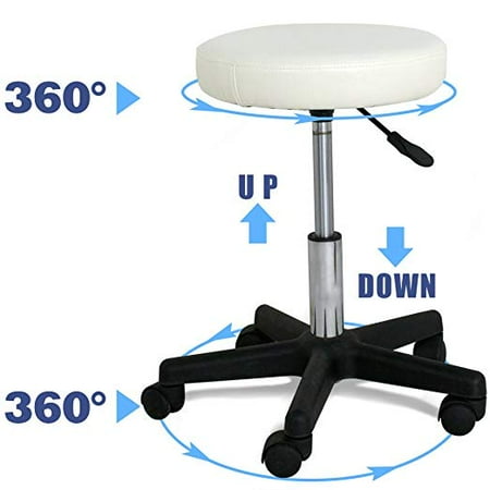 19 Stool Zeny Adjustable Hydraulic Rolling Swivel Salon Stool Chair Tattoo Massage Facial Spa Stool Chair White (PU Leather Cushion) ()