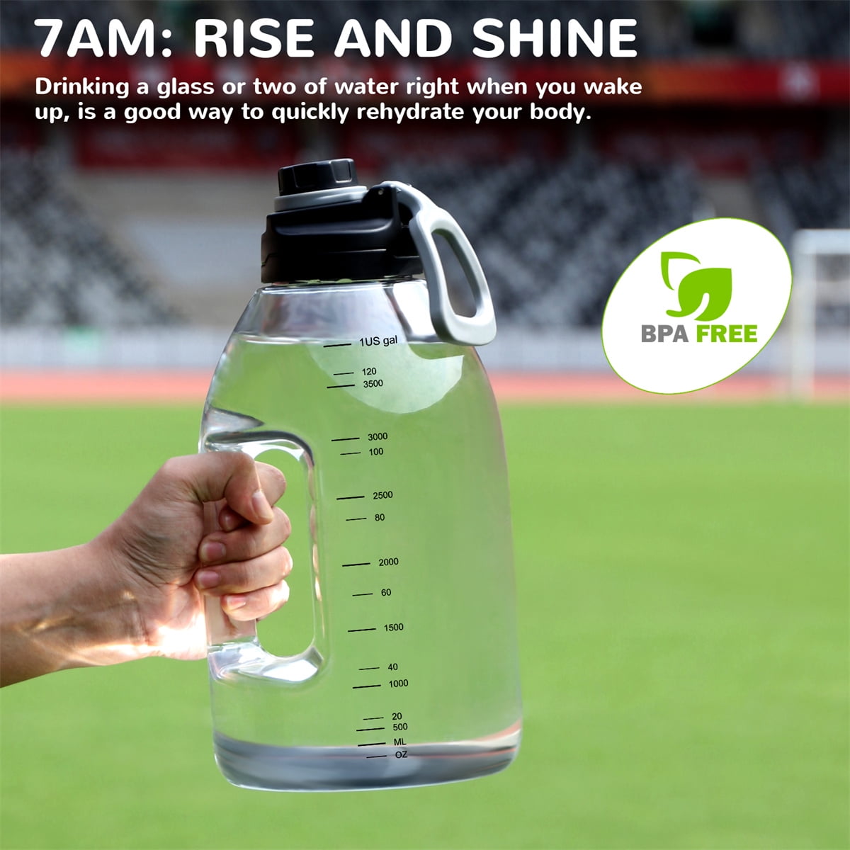 Kepooman 1 Gallon Leakproof Drinking Water Bottle with Inspirational Time Marker and Handle Leak-Proof Marker for Fitness, Gym and Outdoor Sports, Water Bottle-G