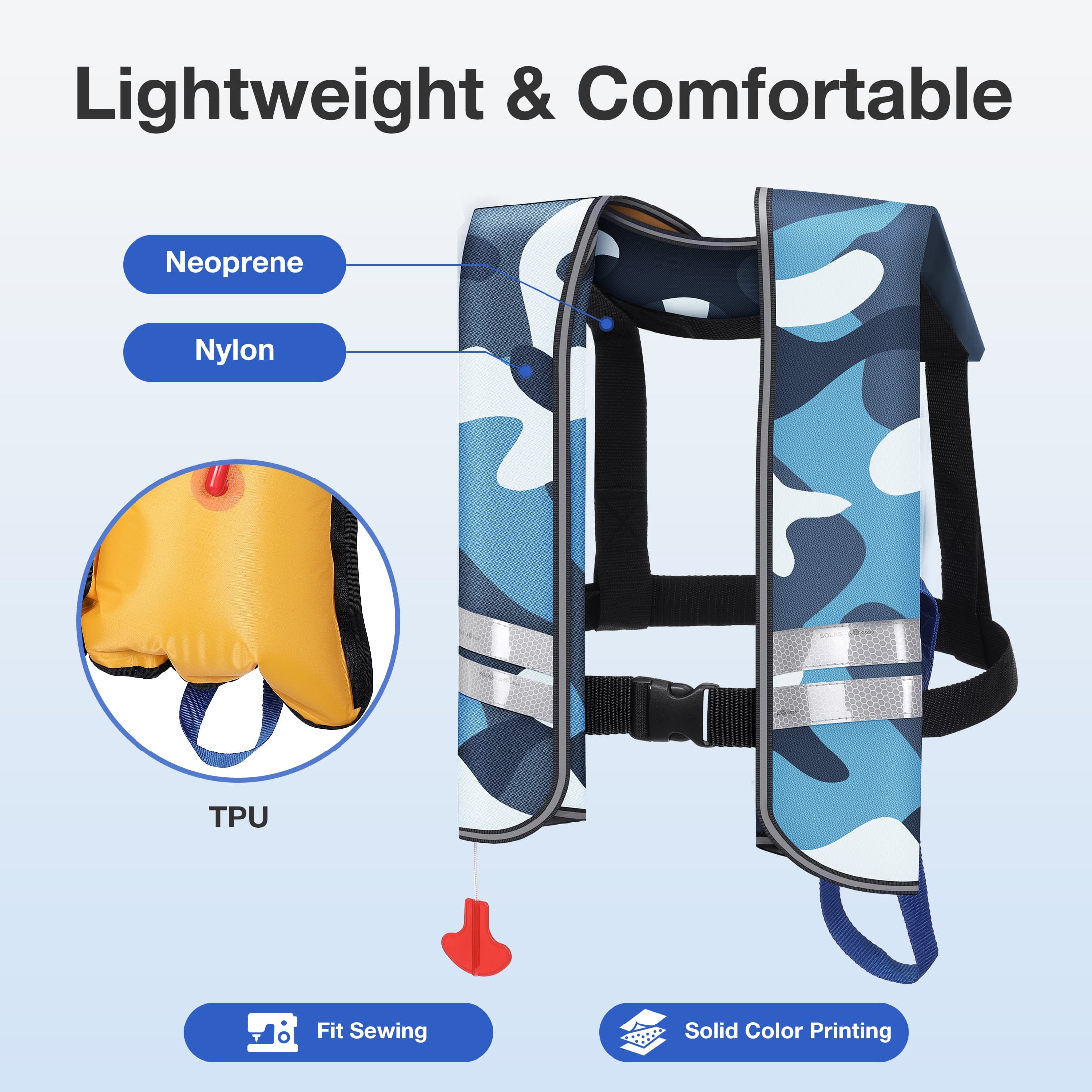 WARMOUNTS Automatic Inflatable Life Jacket w/ 5 Reflectors & Whistle, Adult PFD Survival Buoyancy Vest for Boating Fishing Sailing Kayaking for Men Women Max Waist Size: 50''