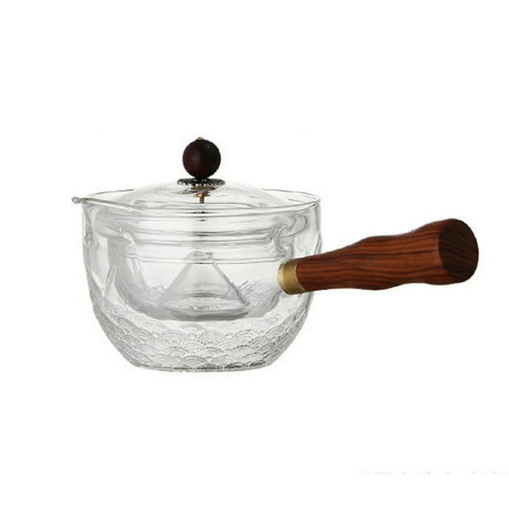 Chinese Tea Set, Rotating Teapot Heat-Resistant Glass with Wooden Handle Tea Infuser Pot Kung Fu Durable Tea Maker for Office, Home