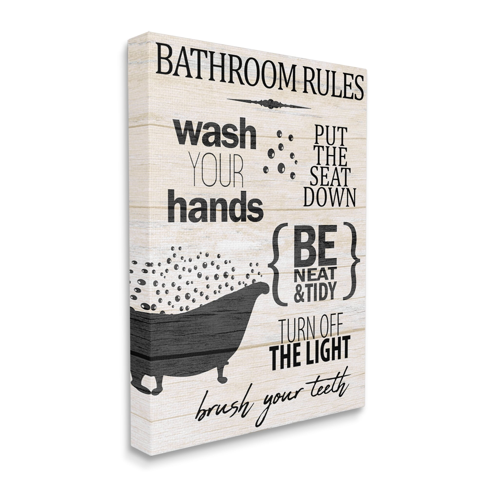 Stupell Industries Rustic Bathroom Rules Sign Wash Hands Typography Canvas Wall Art, 30 x 40, Design by Kim Allen
