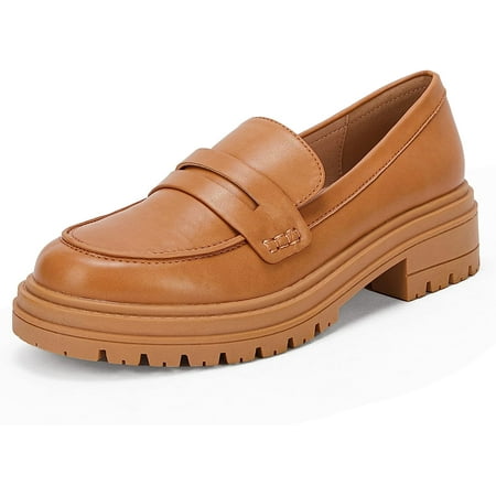 

Womens Platform Penny Loafers Comfort Chunky Heel Slip On Round Toe Business Work Dress Shoes(Please Order A Size Smaller)