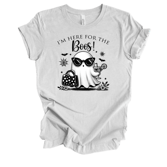 Trenz Shirt Company Women's Funny Halloween Here For The Boos Ghost Short Sleeve T-Shirt-Ash-X-Large
