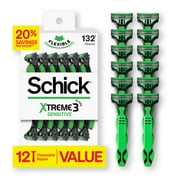 Schick Xtreme 3-Blade Sensitive Men's Disposable Razors, 12 Ct Value Pack, Aloe Comfort Strip