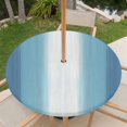 thumbnail image 6 of Round Outdoor Tablecloth with Umbrella Hole and Zipper, Aqua Blue Striped Fitted Table Cover with Elastic Edge for 45-54 Inch, Blue White Ombre Farmhouse Gradient Waterproof Patio Tablecoths, 6 of 9