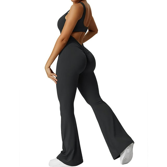 Women Sleeveless Jumpsuits U-Neck Backless Tank Tops Bodycon Yoga Rompers Scrunch Butt Trumpet Pant Bodysuit