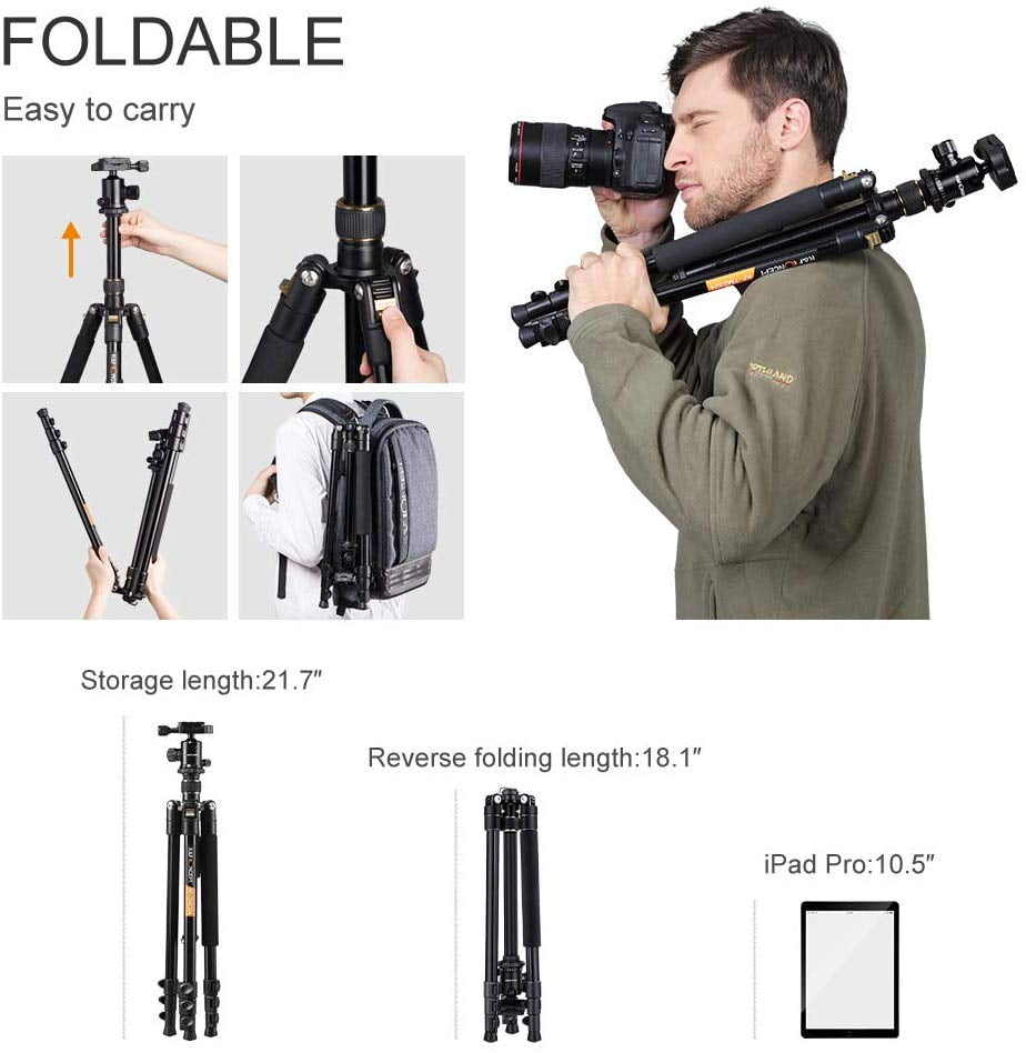 Camera Tripod, K&F Concept 62" Professional Aluminum Tripod TM2324 with