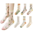 thumbnail image 1 of 6 pares de calcetines transparentes para mujer, calcetines florales, calcetines de encaje de malla transparente de verano, calcetines finos de cristal jacquard, 1 of 5