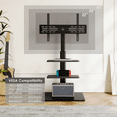 thumbnail image 2 of FITUEYES  Tempered Glass Base Floor TV Stand 32-65 Inch, Height adjustable,Swivel TV Stand with Mount,with Two Shelves,Black, 2 of 6