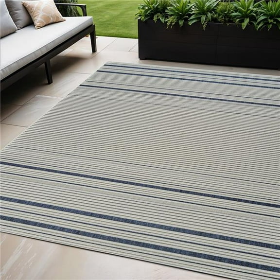 HomeRoots 558782 5 x 7 ft. Striped Distressed Indoor & Outdoor Rectangle Area Rug, Blue & Cream