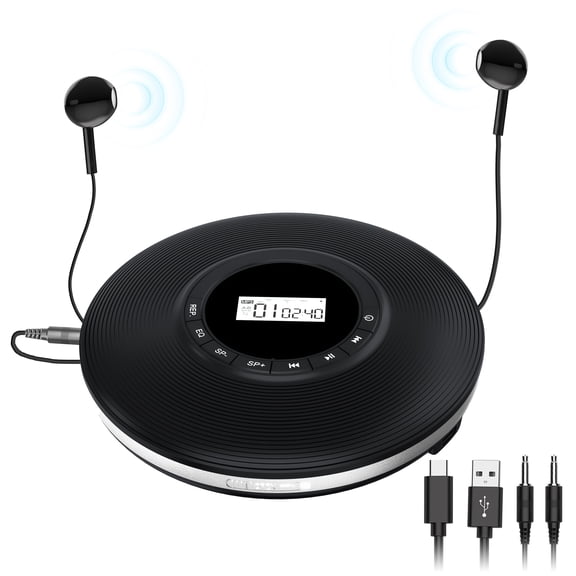 Greadio Portable CD Player, 1000mAh Disman CD Player for Car, Battery Powered Personal CD Music Player with Headphones Jack, Aux-Out Cable/TF Slot, LCD Display, Anti Skip for Home