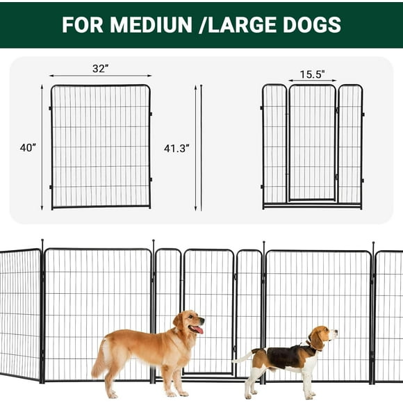 EastVita Parc pour Chien, Clôture pour Chien 8 Pcs Intérieur/extérieur, Enclos d'Exercice pour Chiot en Métal Robuste, Porte Grand Seuil Bas, Parc pour Animal Portable pour Camping Jardin Cour, 32*40 Pouces