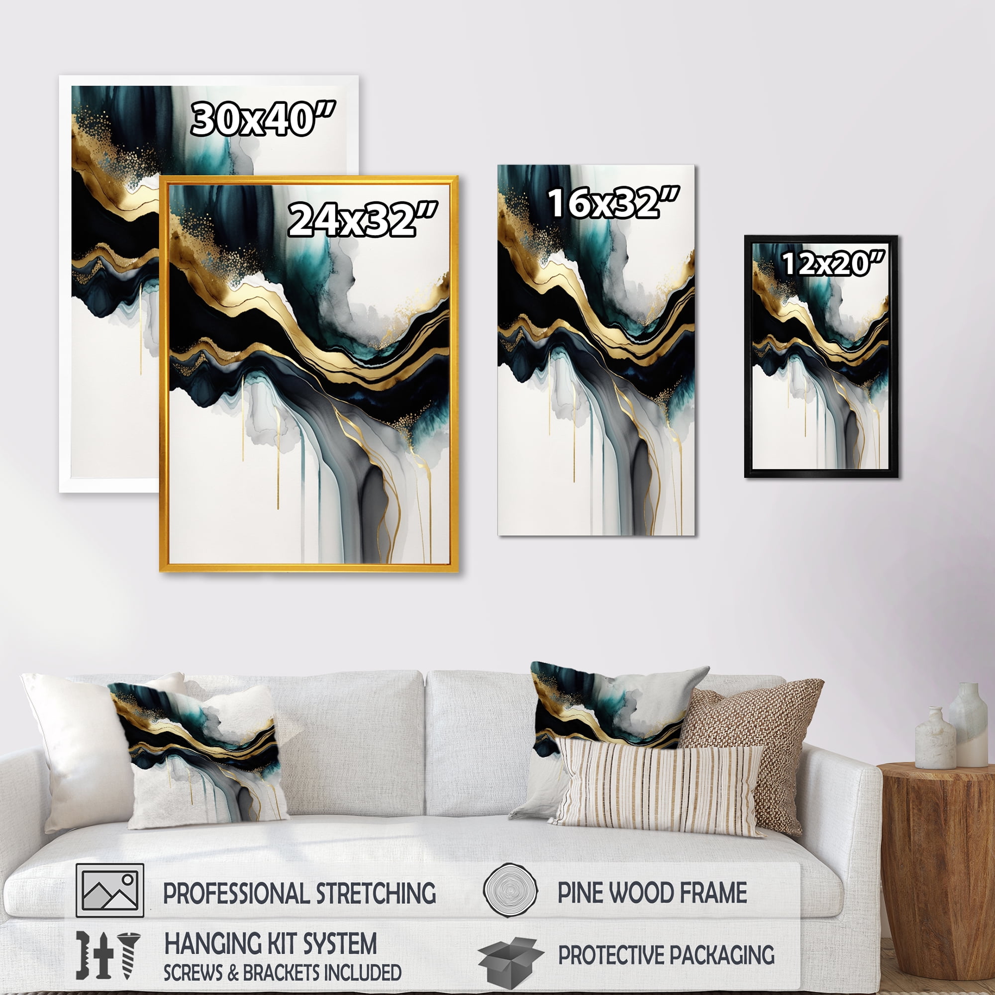 Designart Abstract Geode Marble White And Gold III Canvas Wall Art