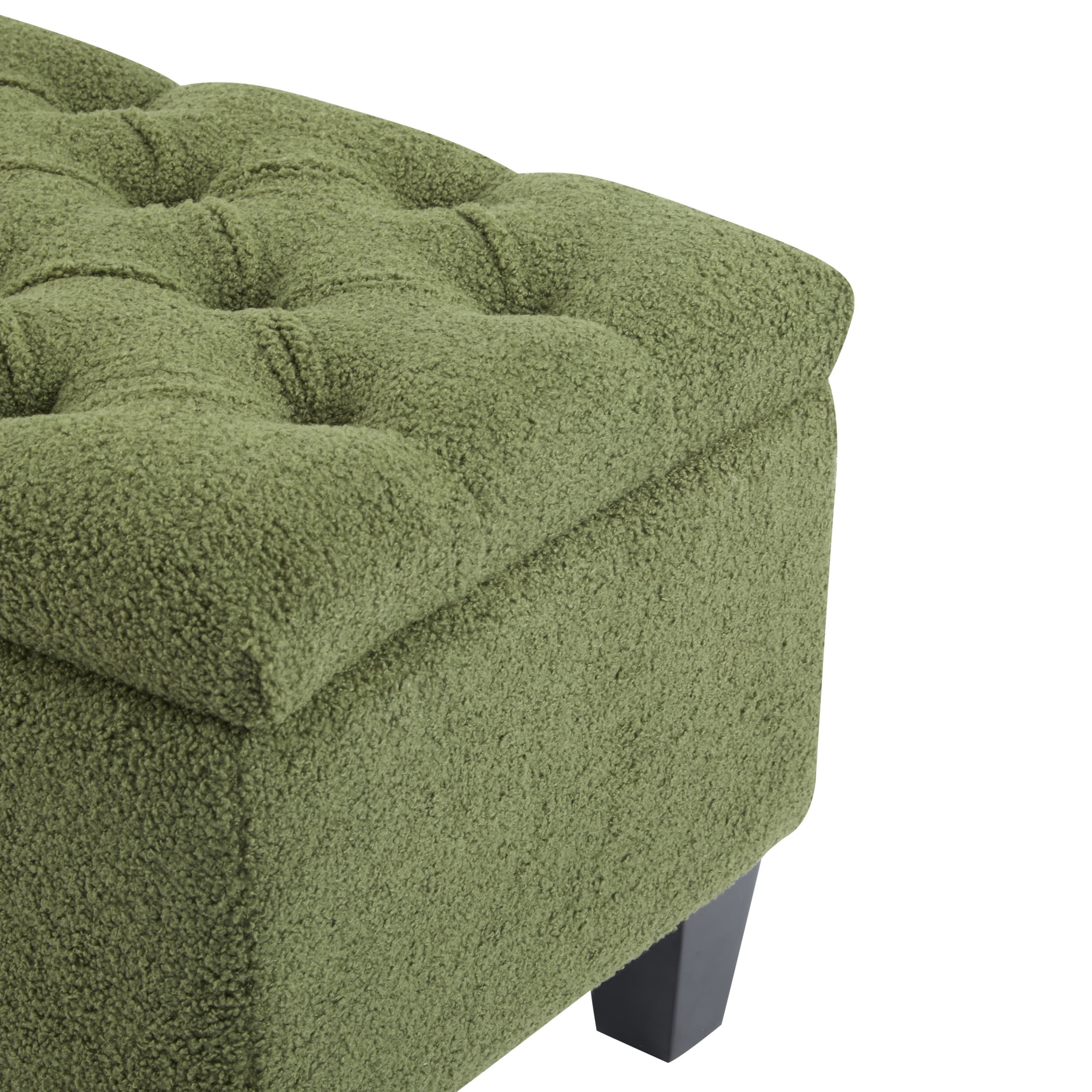 Christopher Knight Home Storage Ottoman Bench with Boucle Upholstery and Rubber Wood Legs, Green