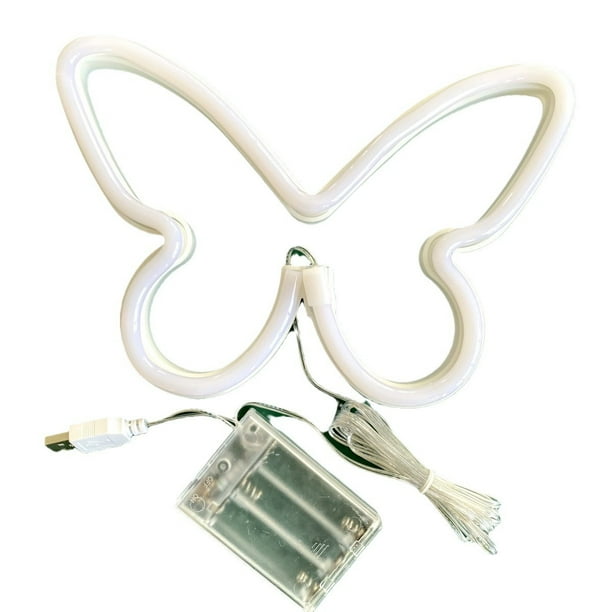 Decoración de la pared del dormitorio Luz de neón de mariposa, 23 cm * 18,5 cm * 2,5 cm Lámpara de arte de neón de mariposa Decoración de fiesta de cumpleaños de boda en casa para niñas 2 Blanco cáli