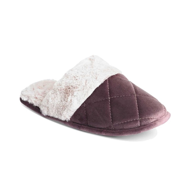 Charter Club Women’s Quilted Microvelour Scuff Slippers, Purple, Medium