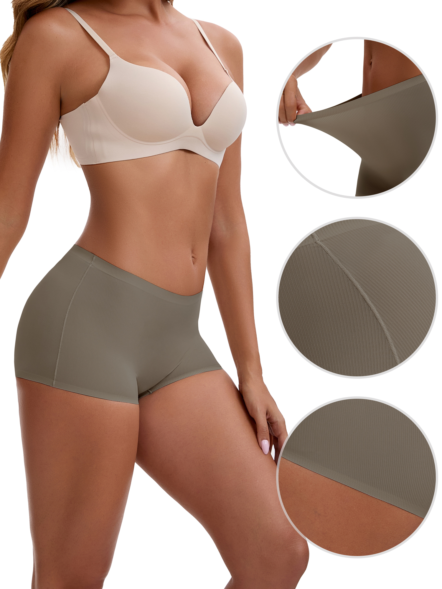 Unique Bargains Women's High Waist Seamless Ice Silk Breathable Boyshorts M Brown