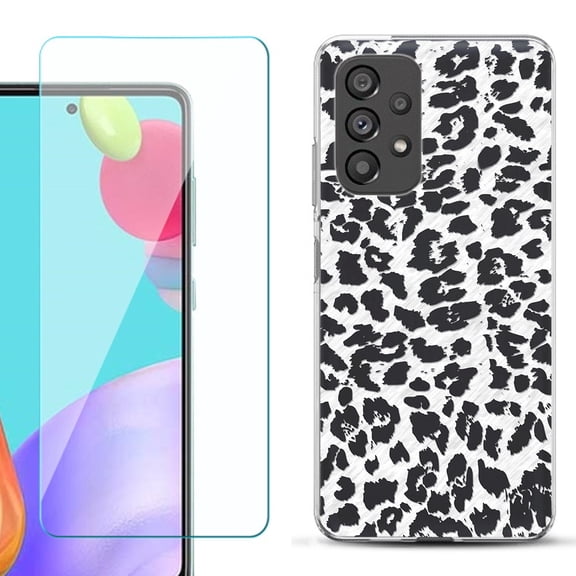 Slim-Fit Fashion Phone Case for Samsung Galaxy A53 5G, with Tempered Glass Screen Protector, by OneToughShield ® - Cheetah B/W