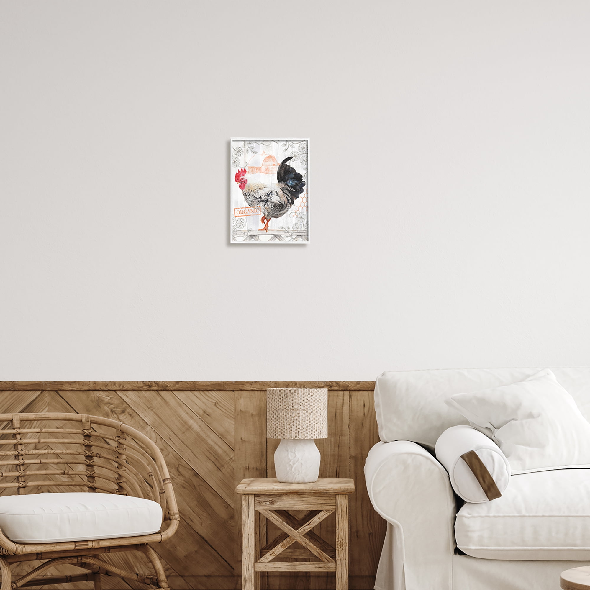 Stupell Industries Organic Pattern Rooster Animals & Insects Painting White Framed Art Print Wall Art, 11 x 14
