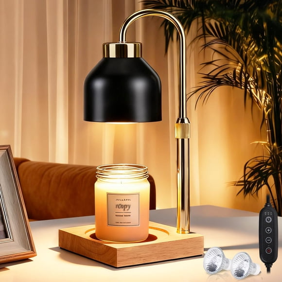 HEEDU Lampara para Velas Aromaticas, Calentador de Velas con Temporizador y 2 Bombillas, Altura Ajustable, 4 Niveles de Brillo Ajustables, Lampara Calentadora de Velas para Decoración del H