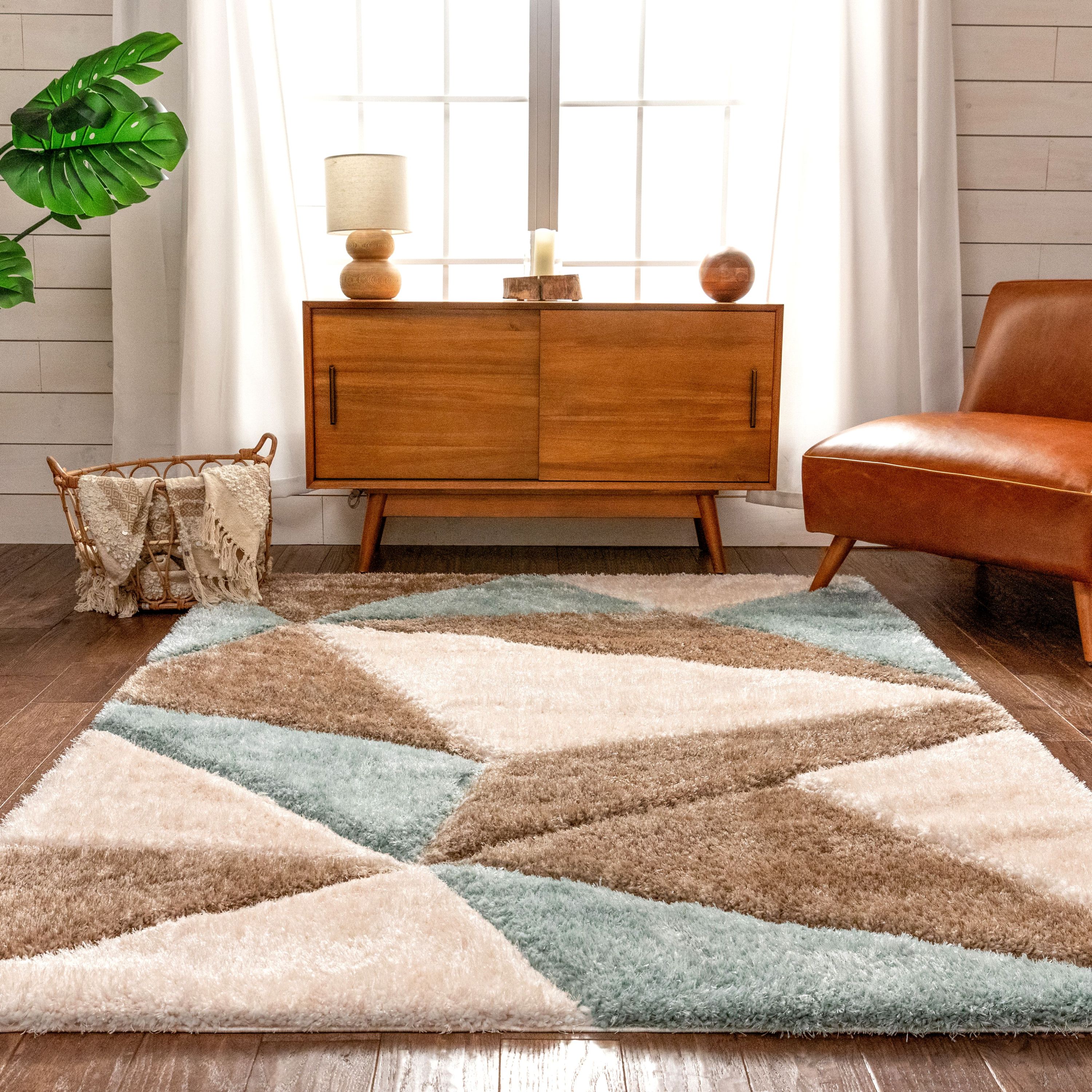 Well Woven San Francisco Venice Ivory Modern Geometric 3D Textured Shag 2'7" x 9'10" Runner Area Rug