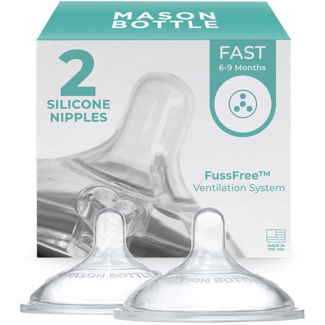 Pezones de Biberón Mason Bottle Transparente Flujo Rápido para Bebés mayores de 6 Meses