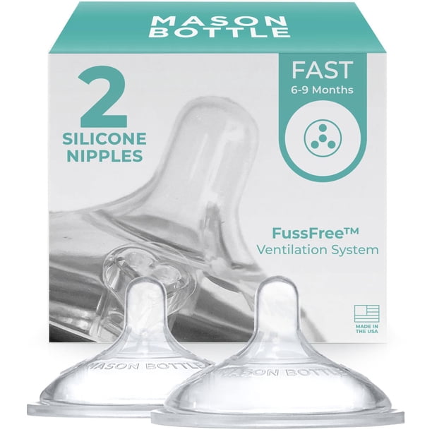 Pezones de Biberón Mason Bottle Transparente Flujo Rápido para Bebés mayores de 6 Meses
