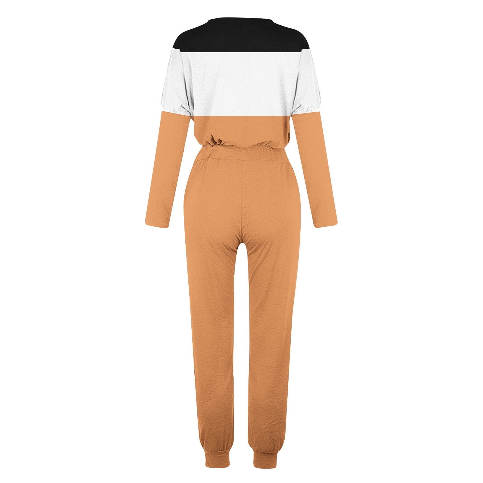 YUGYXL Women's 2 Piece Outfit Colorblock Lightweight Long Sleeve Tee Top and Jogger Pants Sets Casual Sweatsuit Tracksuit Orange XXXXL