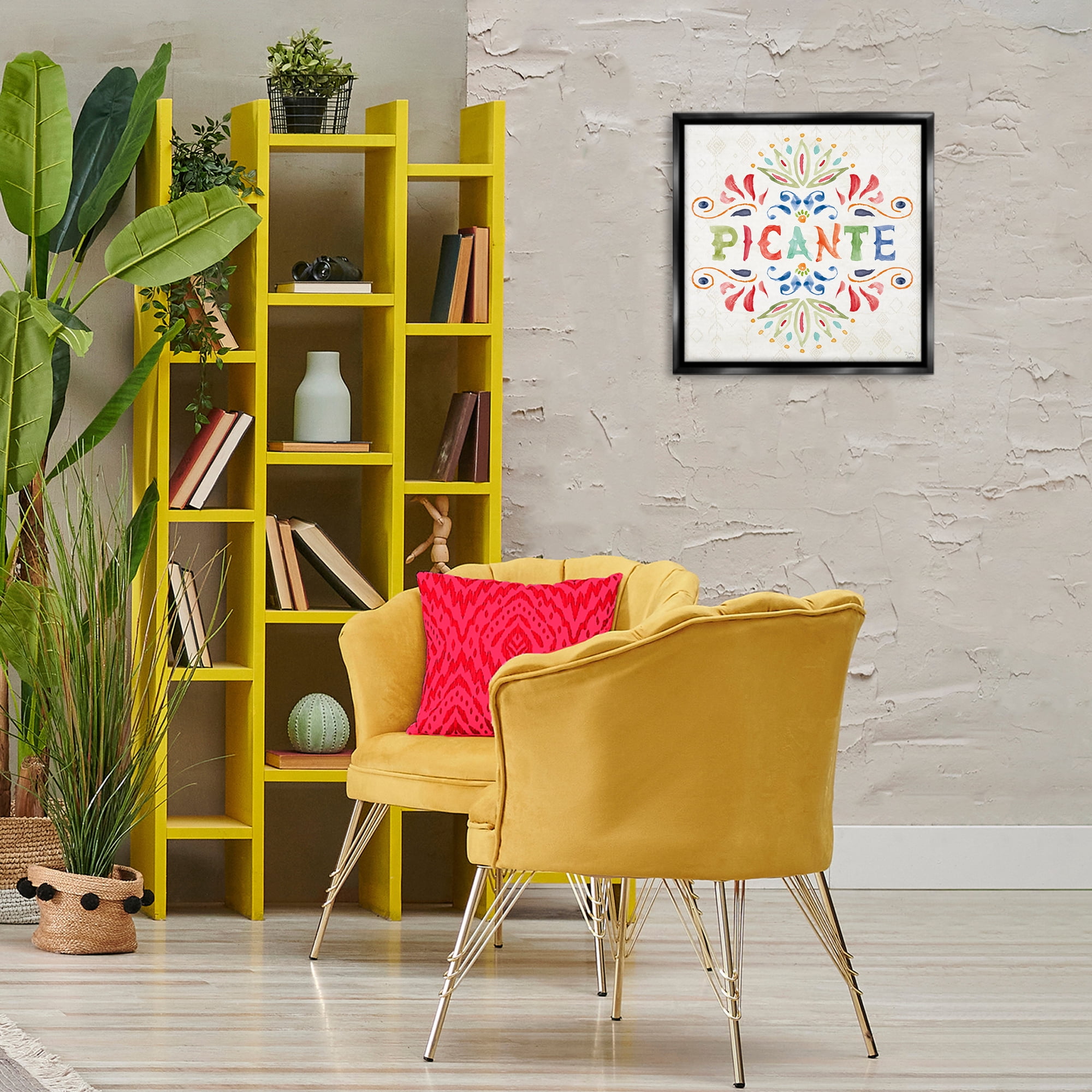 Stupell Industries Picante con Patrón Vibrante Inspirational Quotes & Sayings Painting Black Floater Framed Art Print Wall Art, 18 x 18