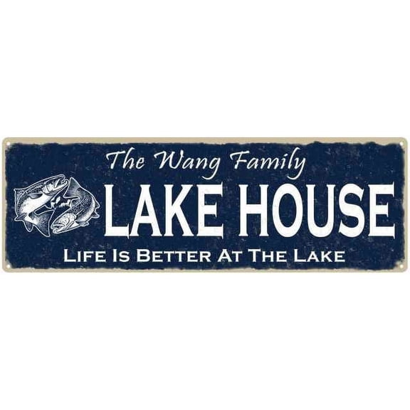 The WANG Family Lake House Sign 6x18 Metal Fishing Cabin Decor 206180101438