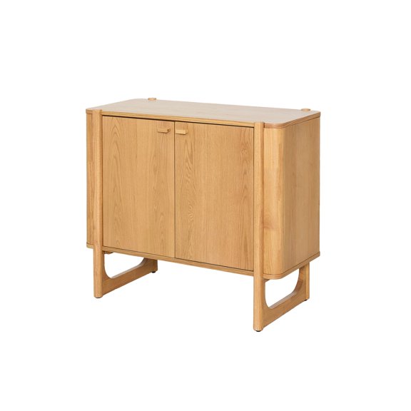 AllForWood Apollo Mid-Century Modern Wooden Accent Cabinet, Set of 4 Buffet and Media Console, Storage Cabinet with Solid Wood Legs, Soft-Closed Hinges and Adjustable Shelves (Light Oak)