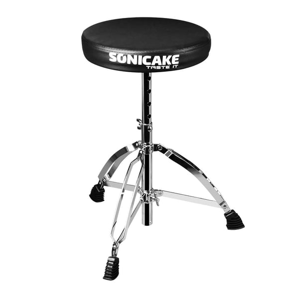 SONICAKE Drum Throne Adjustable Drum Stool Foldable with Anti-Slip Padded Seat Black