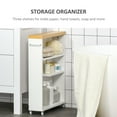 thumbnail image 3 of kleankin Slim Bathroom Cabinet with Castor Wheels Storage Organizer and Wood Shelves To Fit In Small Spaces, White, 3 of 9