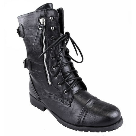 

Womens Ladies Army Combat LACE UP Zip Grunge Military Biker Trench Punk Goth Ankle Boots Shoes Size