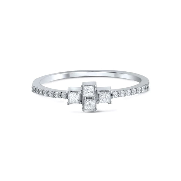 Princess Cut Diamond Ring, Solitaire With Accents Diamond Engagement Ring, Women's Delicate Diamond Wedding Ring, Four Stone Diamond Ring, 1.9 Ct Simulated Diamond, 14K White Gold Plated