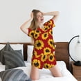 thumbnail image 3 of Easygdp Sunflowers On Red Women's Pajama Set,Sleepwear with Buttoned Top and Elastic Waist Shorts, Ideal for Lounging, Yoga, Beach, and Casual Wear-, 3 of 8