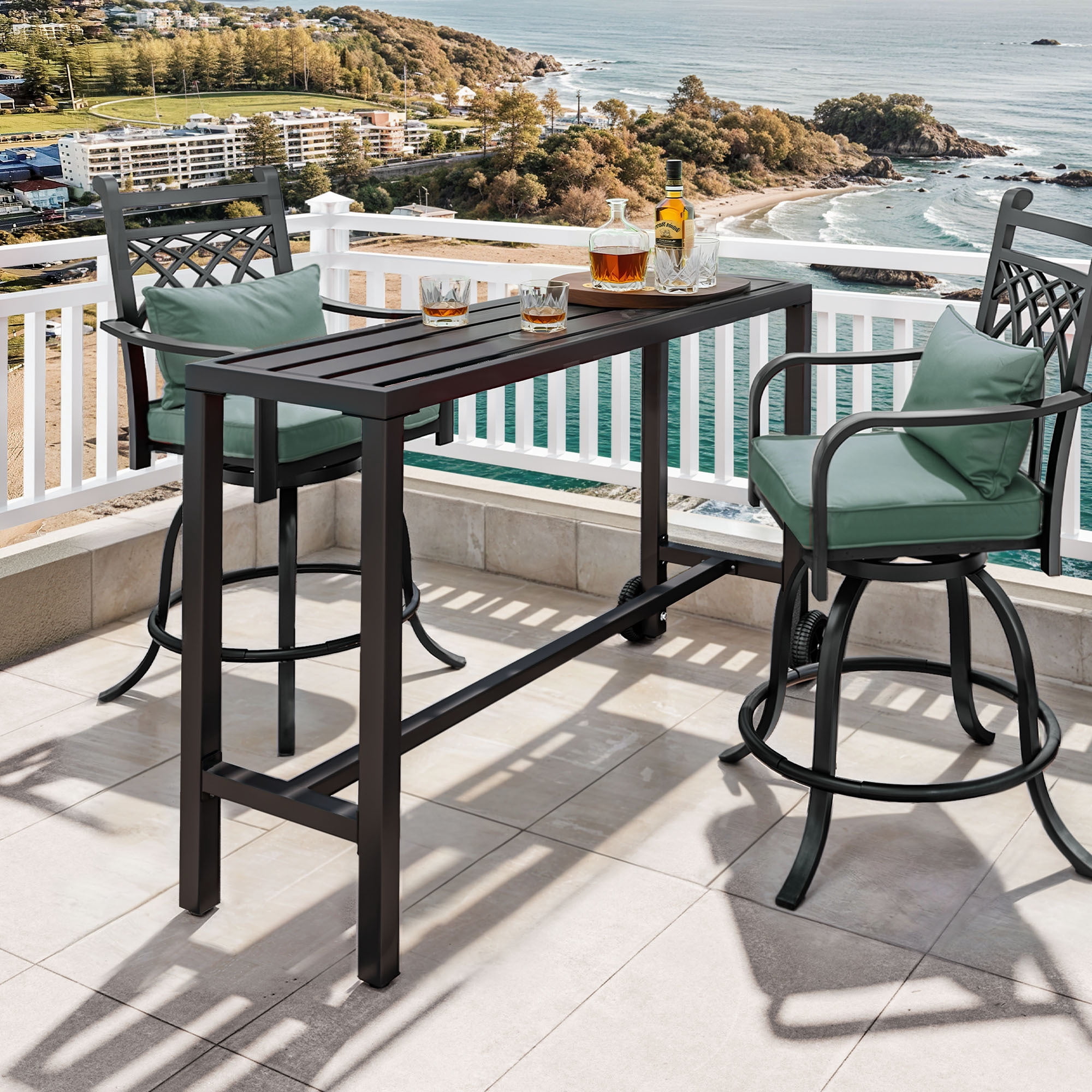 Uforic 55 Inch Outdoor Bar Table, Rectangle Narrow Counter Height Patio Table, Suitable for Balcony Patio Garden Yard Poolside, Black