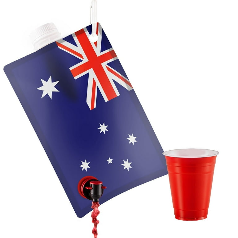 Australian Flag Adult Party Flask: 2 Liter Flasks Make The Perfect Drink Dispenser for Your Australia Day Party Supplies, Summer Beach or Pool Party