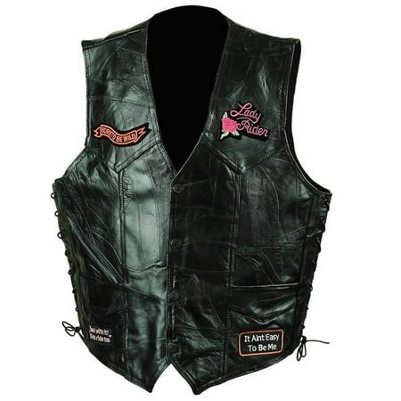 - Extra Large Ladies Rock Design Genuine Leather Vest