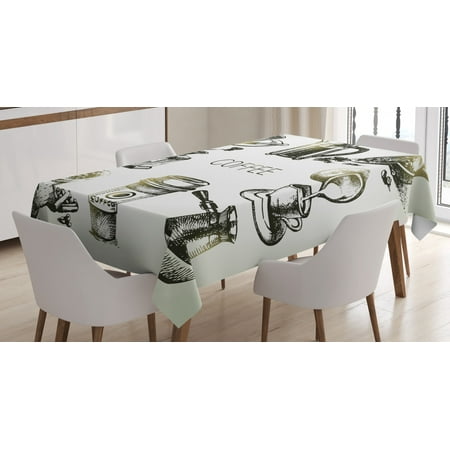 Coffee Tablecloth Brewing Equipment Doodle Sketch Grinder French Press Plastic Cup Scoop Vintage Rectangular Table Cover For Dining Room Kitchen 52