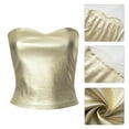 thumbnail image 2 of Women Sparkly Metallic Strapless Sweetheart Neck Skinny Crop Tube Top Nightclub Backless Sleeveless Bandeau Vests Shirt, 2 of 9