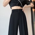 thumbnail image 2 of Pantalones holgados de cintura alta de color liso para mujer, pantalón informal de verano de Seúl, pierna ancha, elegante, para oficina, 2025, 2 of 5