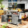 thumbnail image 4 of Outsunny Outdoor Grill Cart w/ Wheels and Storage Cabinets, Solid Wood Outdoor Kitchen Island w/ Stainless Steel Top, Integrated Hole, Gray, 4 of 9
