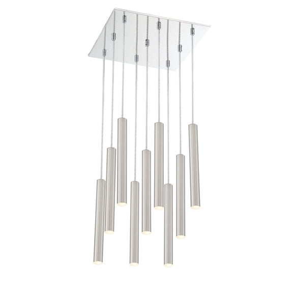 Z-Lite Forest 9 Light 14" Square Steel LED Pendant in Brushed Nickel and Chrome