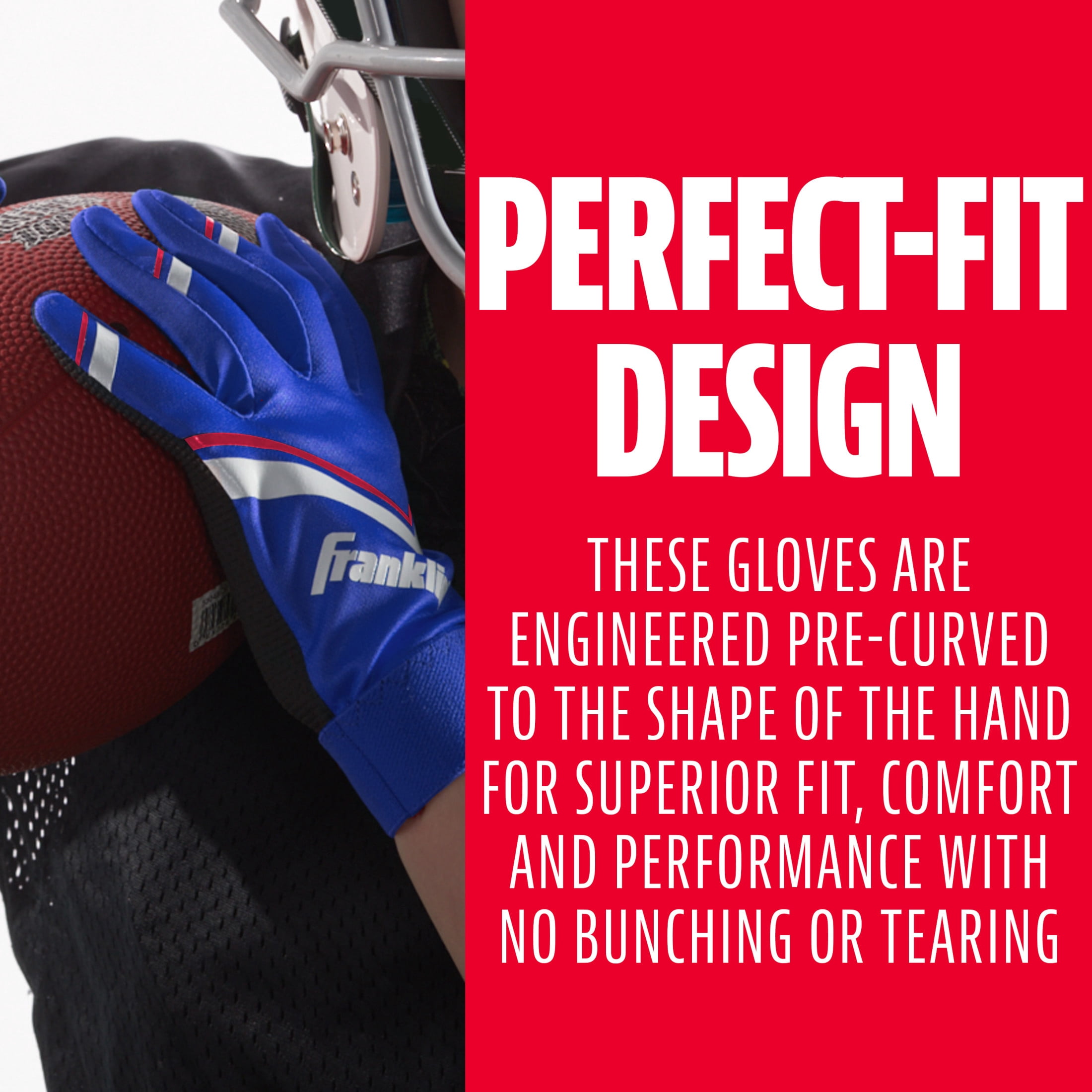 Franklin Sports Shoktak Youth Football Gloves, High Grip, Royal, Youth Medium