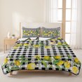 thumbnail image 3 of Queen Quilt Set 90''x96'', Lemon Lightweight Bedspread Coverlet Set with 2 Pillow Shams, Farmhouse Summer Botanical Fruit Black White Plaid Breathable All Season Quilt Bedding for Bedroom/Guest Room, 3 of 9