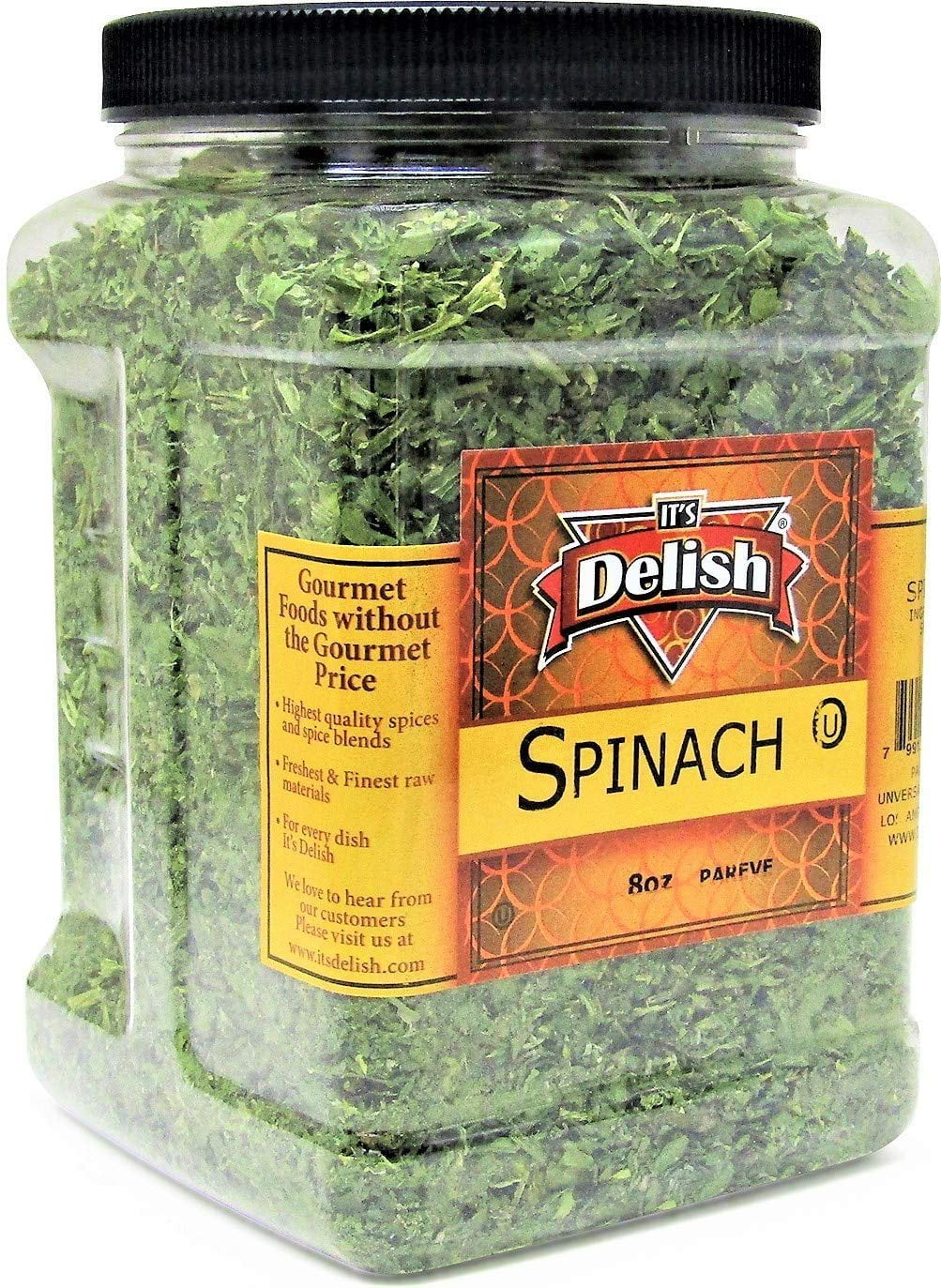Gourmet Chopped Dried Spinach Flakes by Its Delish - 8 Oz Jumbo Reusable Container - Premium Natural Dehydrated Spinach Leaves For Cooking, Camping, Backpacking - Easy To Use for Sauces, Soup, Dips