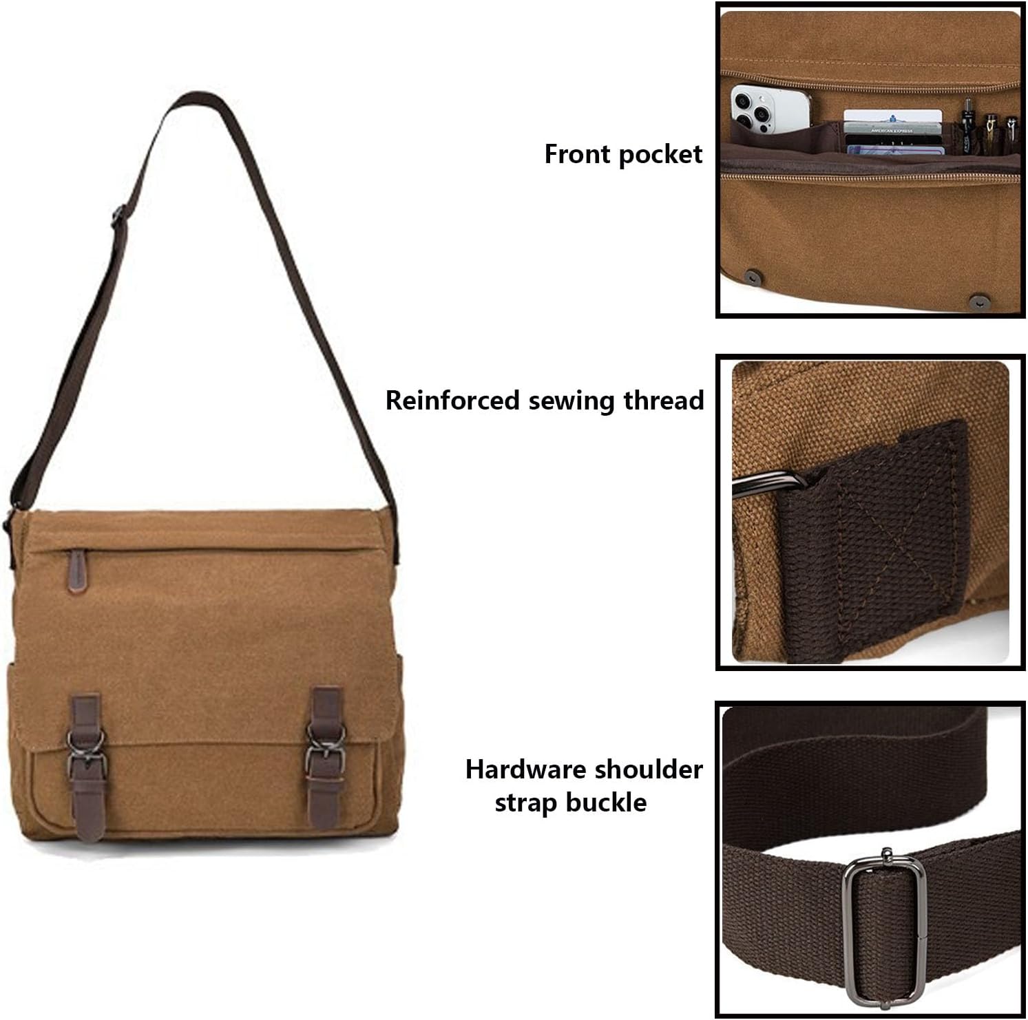 Large Vintage Canvas Messenger Shoulder Bag Travel Crossbody Purse Briefcase Business Bag for 15inch Laptop