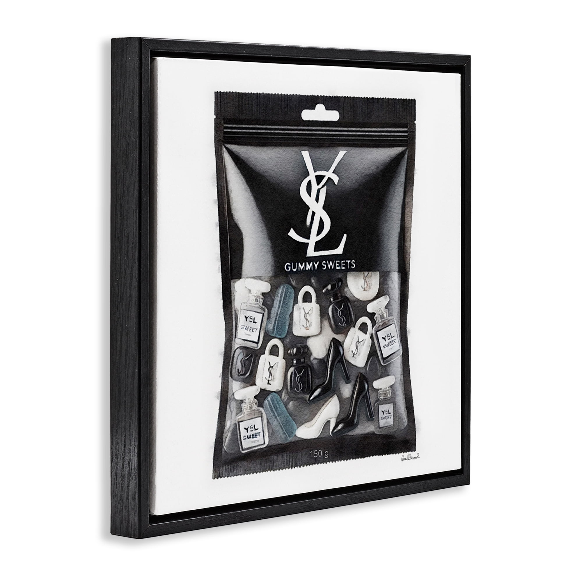 Stupell Industries Black Glam Candies Fashion Painting Black Floater Framed Canvas Art Print Wall Art, 18 x 18