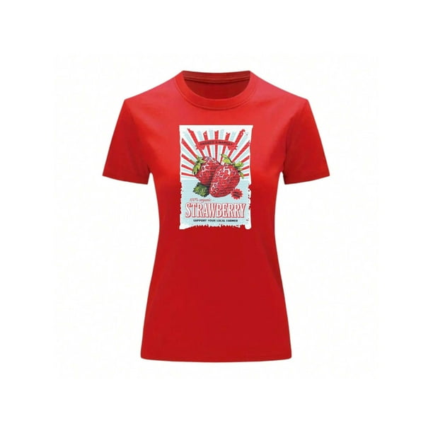 Playera Blusa De Fresas Strawberry Vintage Retro Ropa Casual Para Mujer Color Rojo Talla Grande Marca Emil SaEs